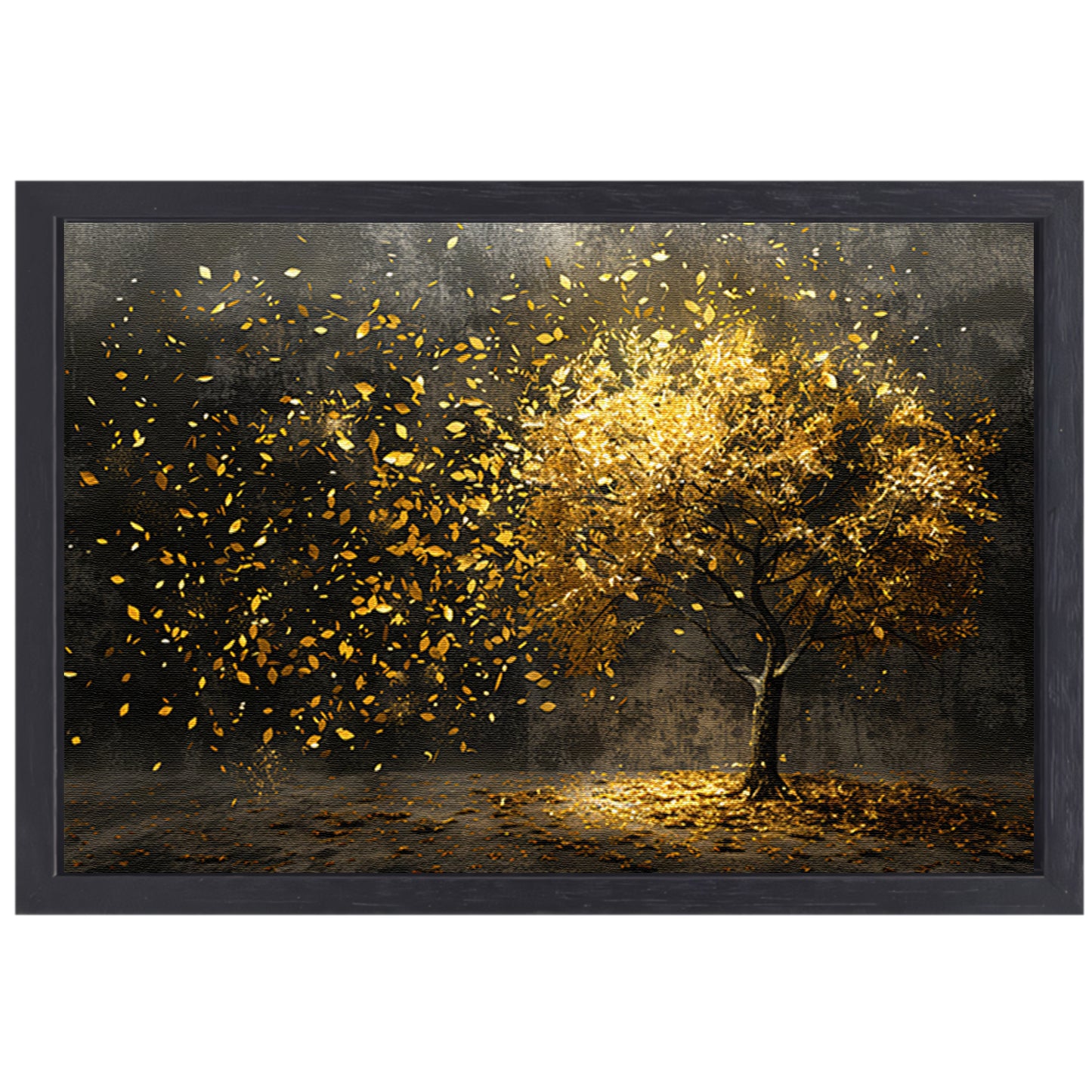 Abstracte boom met gouden bladeren kunst canvas met baklijst