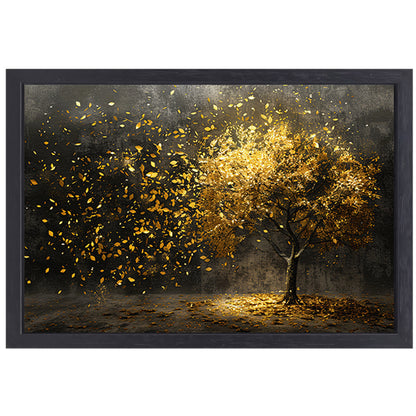 Abstracte boom met gouden bladeren kunst canvas met baklijst
