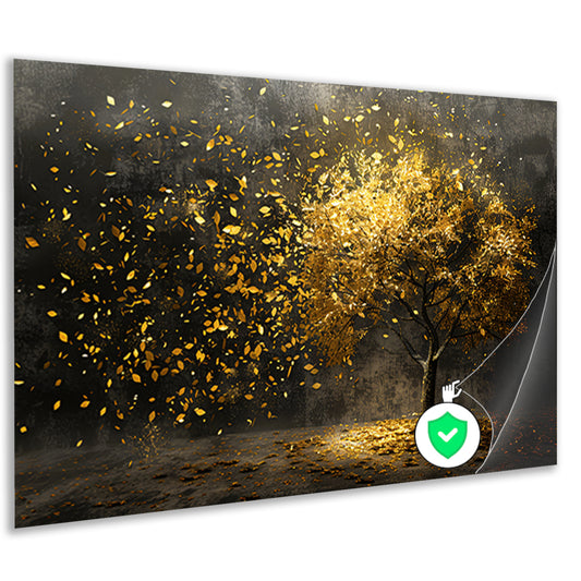 Abstracte boom met gouden bladeren kunst poster