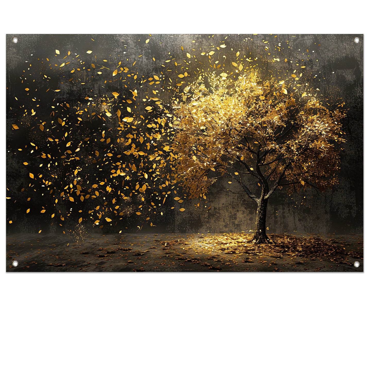 Abstracte boom met gouden bladeren kunst tuinposter