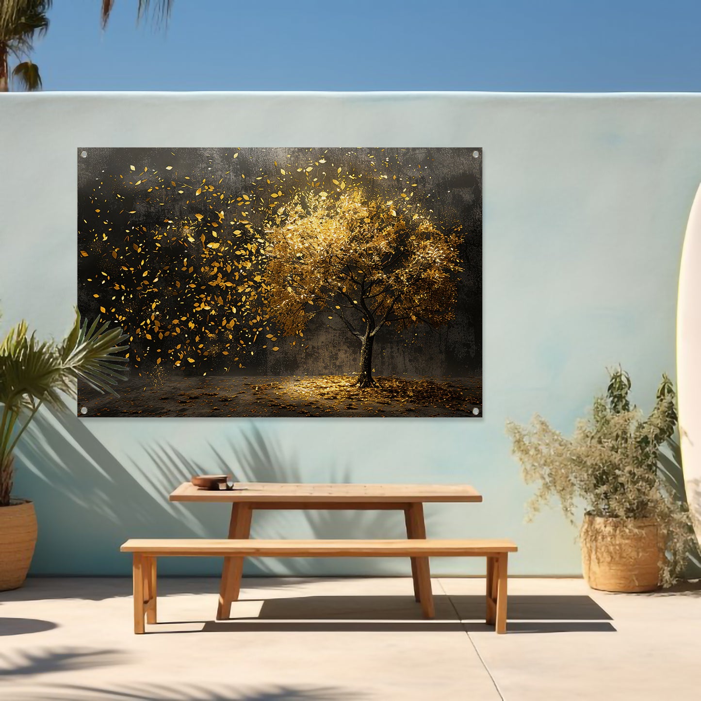 Abstracte boom met gouden bladeren kunst tuinposter