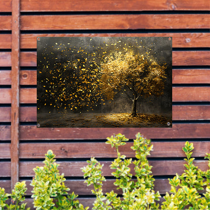 Abstracte boom met gouden bladeren kunst tuinposter