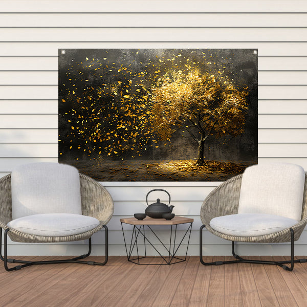 Abstracte boom met gouden bladeren kunst tuinposter