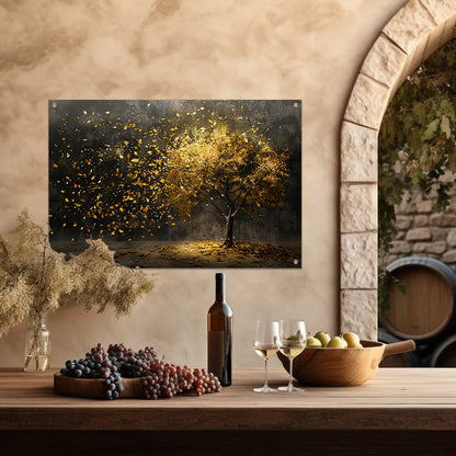 Abstracte boom met gouden bladeren kunst tuinposter