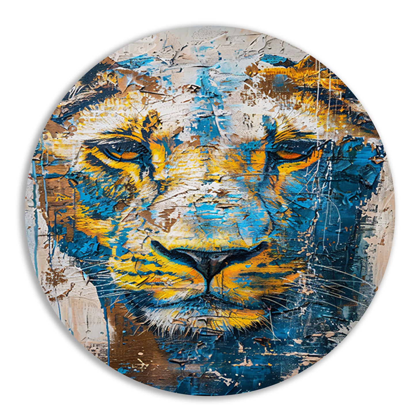 Abstract schilderij van een dynamische leeuw forex muurcirkel