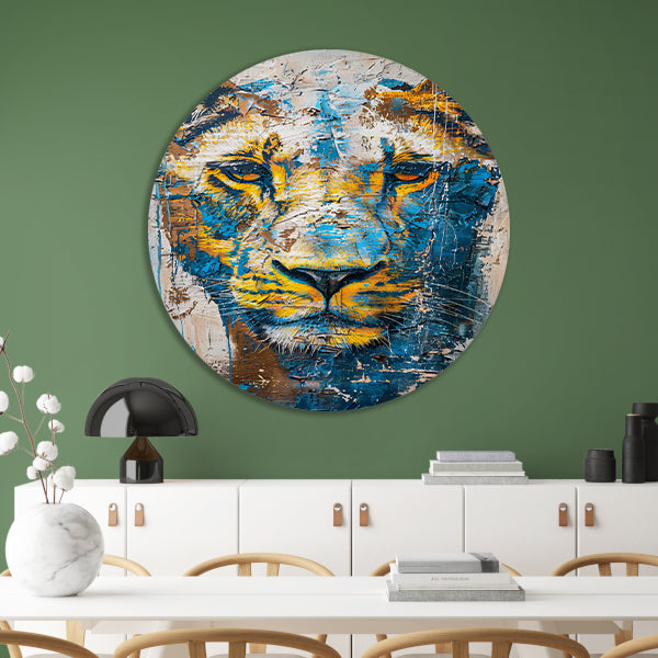 Abstract schilderij van een dynamische leeuw forex muurcirkel
