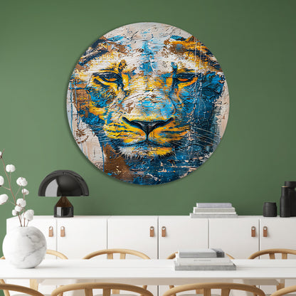 Abstract schilderij van een dynamische leeuw forex muurcirkel