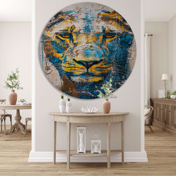 Abstract schilderij van een dynamische leeuw forex muurcirkel
