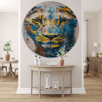Abstract schilderij van een dynamische leeuw forex muurcirkel