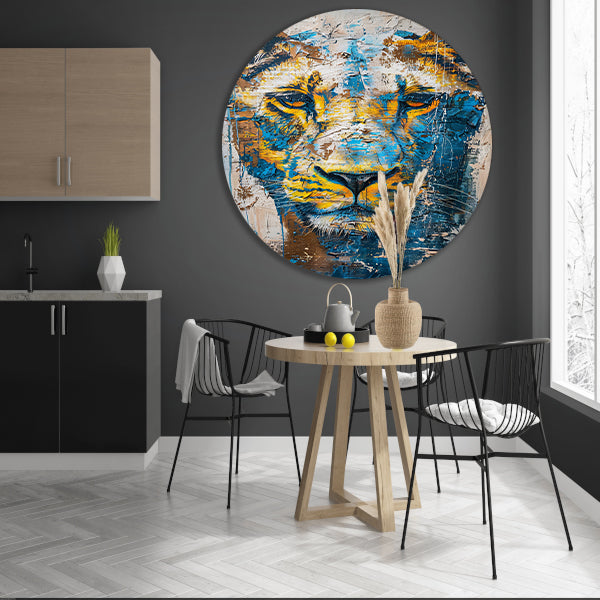 Abstract schilderij van een dynamische leeuw forex muurcirkel