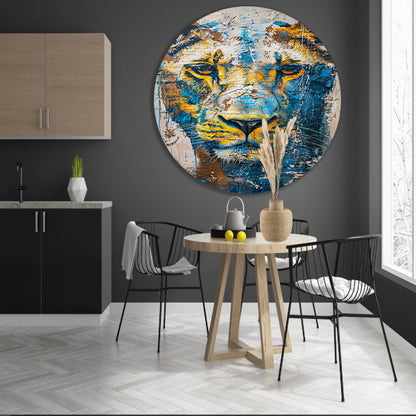 Abstract schilderij van een dynamische leeuw forex muurcirkel