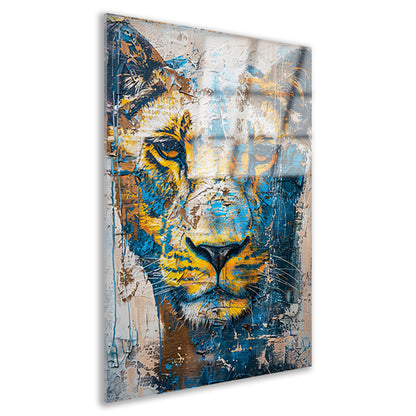 Abstract schilderij van een dynamische leeuw acrylglas