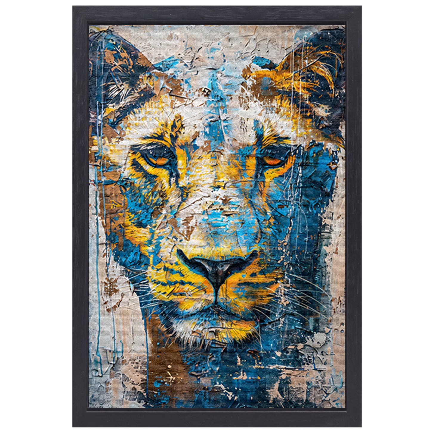 Abstract schilderij van een dynamische leeuw canvas met baklijst
