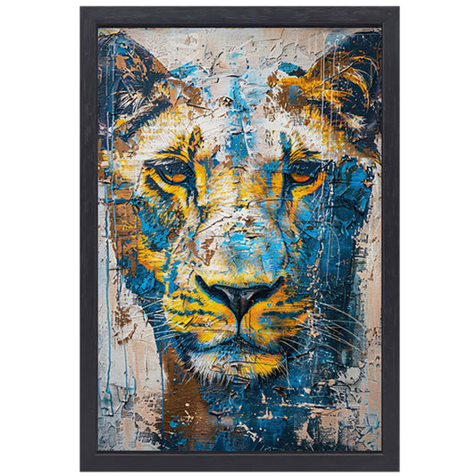 Abstract schilderij van een dynamische leeuw canvas met baklijst
