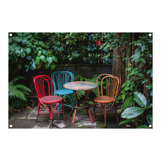 Minimalistische Eetkamer met Stoelen van Mondriaan tuinposter