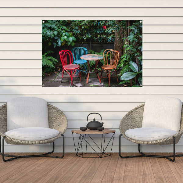 Minimalistische Eetkamer met Stoelen van Mondriaan tuinposter