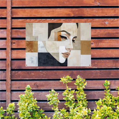 Geometrisch Abstract Portret in Monochrome Tinten tuinposter