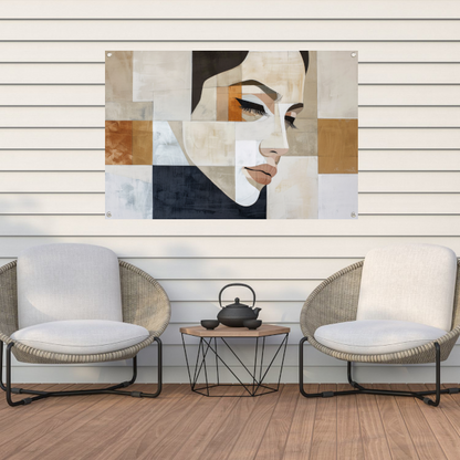 Geometrisch Abstract Portret in Monochrome Tinten tuinposter