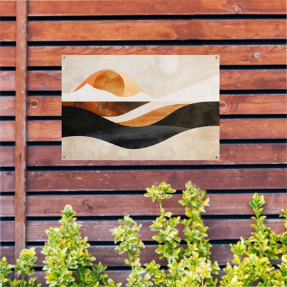 Golvende Abstractie in Warme Aardekleuren tuinposter