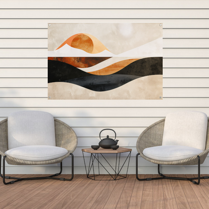 Golvende Abstractie in Warme Aardekleuren tuinposter