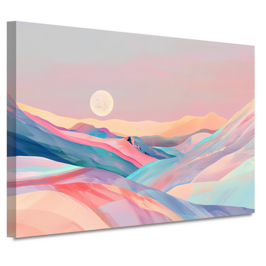Abstract landschap in pastelkleuren met prominente maan canvas