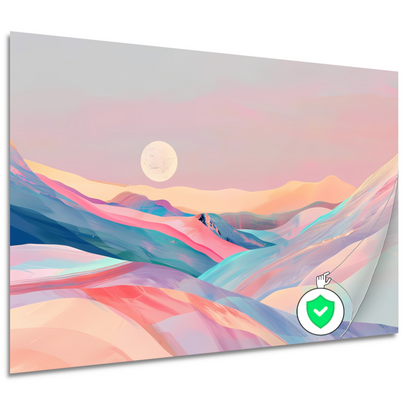 Abstract landschap in pastelkleuren met prominente maan poster