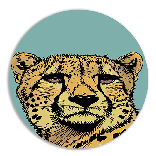 Kleurrijke lijntekening van een cheeta aluminium muurcirkel
