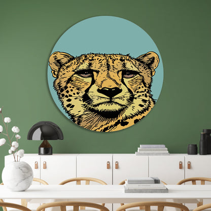 Kleurrijke lijntekening van een cheeta aluminium muurcirkel