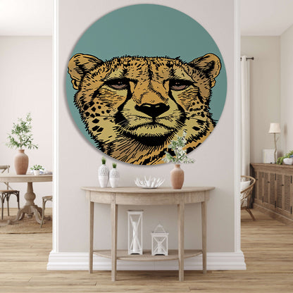 Kleurrijke lijntekening van een cheeta aluminium muurcirkel
