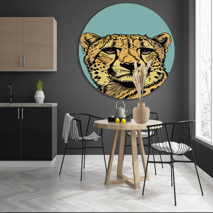 Kleurrijke lijntekening van een cheeta aluminium muurcirkel
