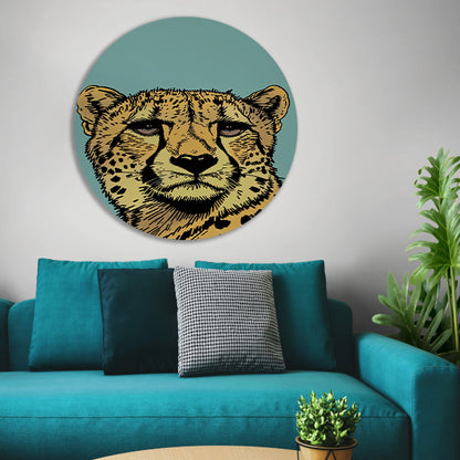 Kleurrijke lijntekening van een cheeta aluminium muurcirkel
