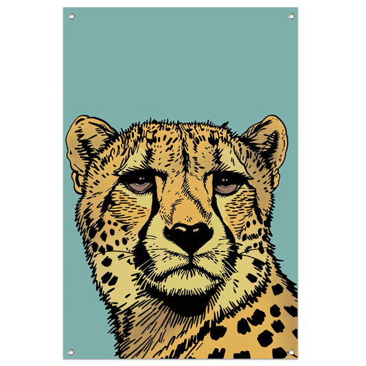 Kleurrijke lijntekening van een cheeta tuinposter