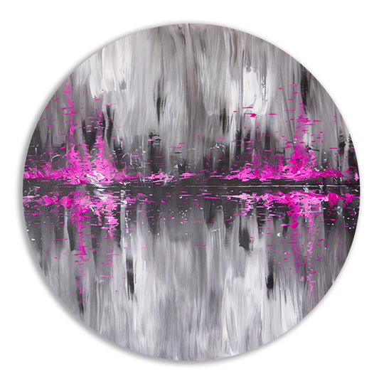 Abstracte skyline in grijs en roze aluminium muurcirkel