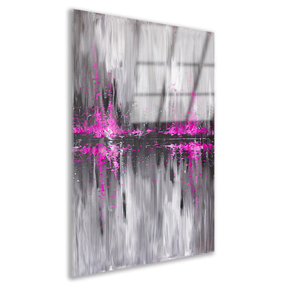 Abstracte skyline in grijs en roze acrylglas