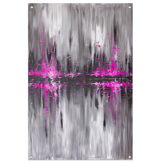 Abstracte skyline in grijs en roze tuinposter