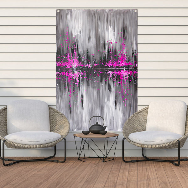 Abstracte skyline in grijs en roze tuinposter