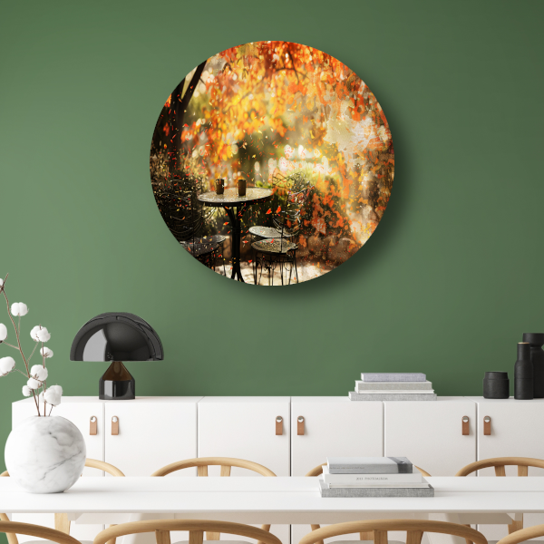 Minimalistische Tafel met Stoel aluminium muurcirkel