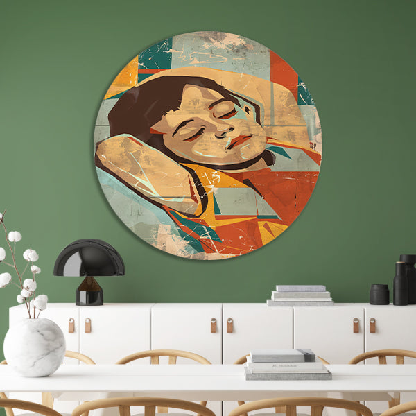 Kleurrijk slapend kind in abstracte stijl   forex muurcirkel