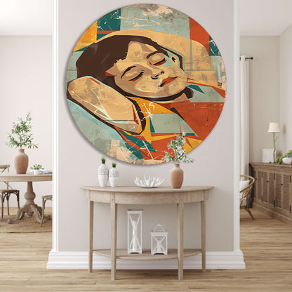 Kleurrijk slapend kind in abstracte stijl   forex muurcirkel