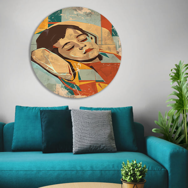 Kleurrijk slapend kind in abstracte stijl   forex muurcirkel