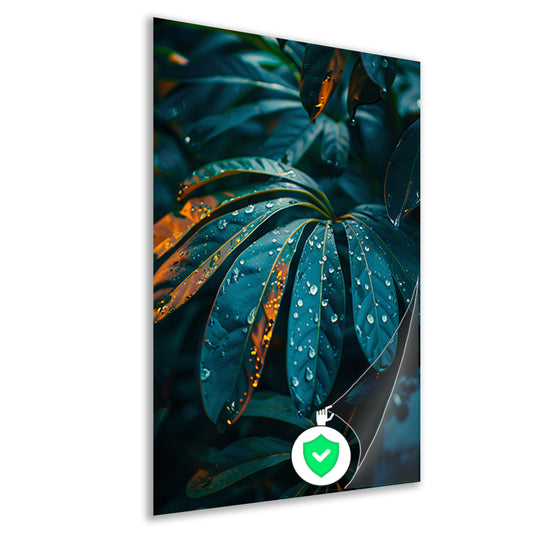 Groene plant met dauwdruppels in close-up poster