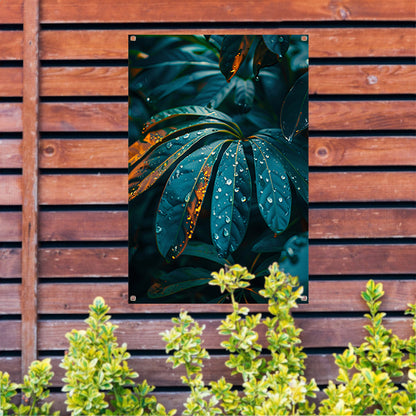 Groene plant met dauwdruppels in close-up tuinposter