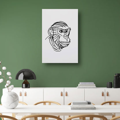 Minimalistische zwart-witte aap tekening poster