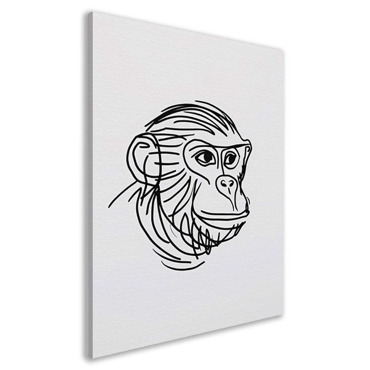 Minimalistische zwart-witte aap tekening canvas