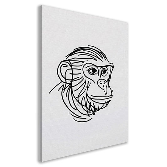 Minimalistische zwart-witte aap tekening canvas