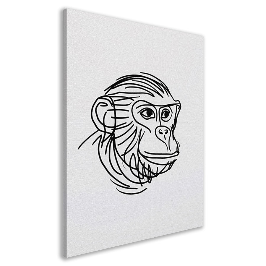 Minimalistische zwart-witte aap tekening canvas