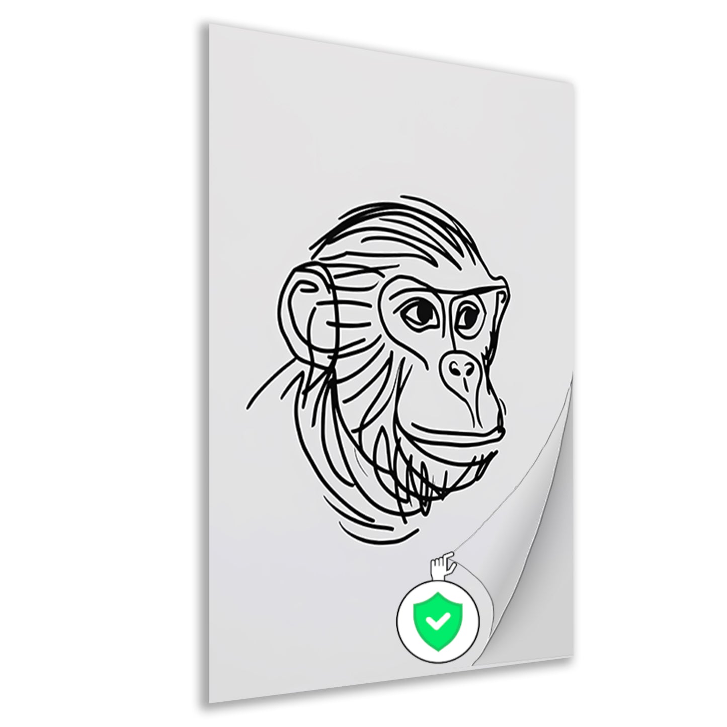 Minimalistische zwart-witte aap tekening poster