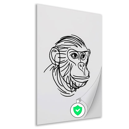 Minimalistische zwart-witte aap tekening poster