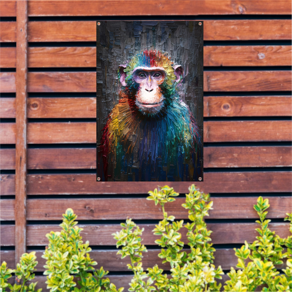 Expressieve Kleurrijke Aap met Dynamische Kwaststreken tuinposter