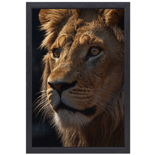 Close-up van leeuw met indringende blik canvas met baklijst